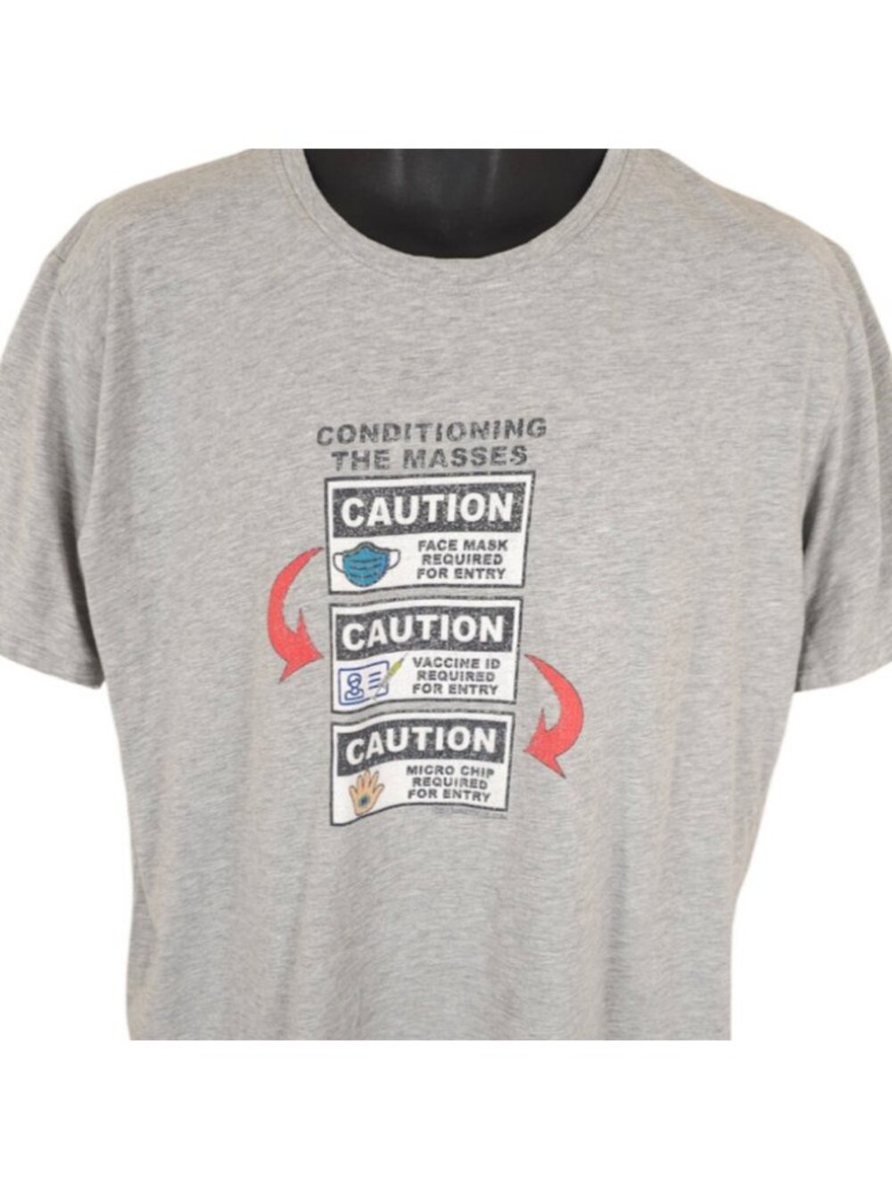 Conditioning The Masses T Shirt Mens Size XL Gray Caution Masks Vaccine